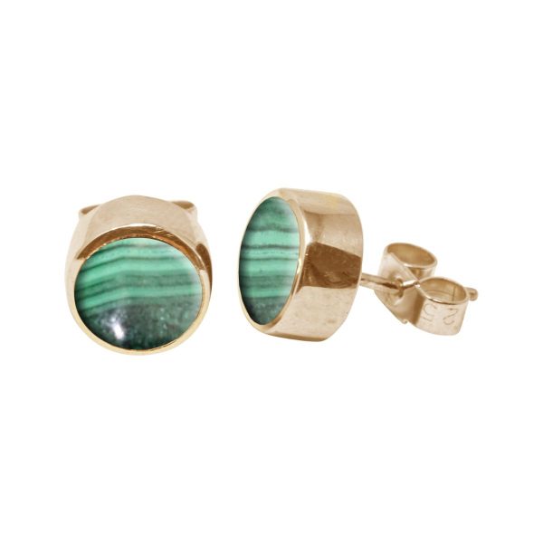 Gold Malachite Round Stud Earrings