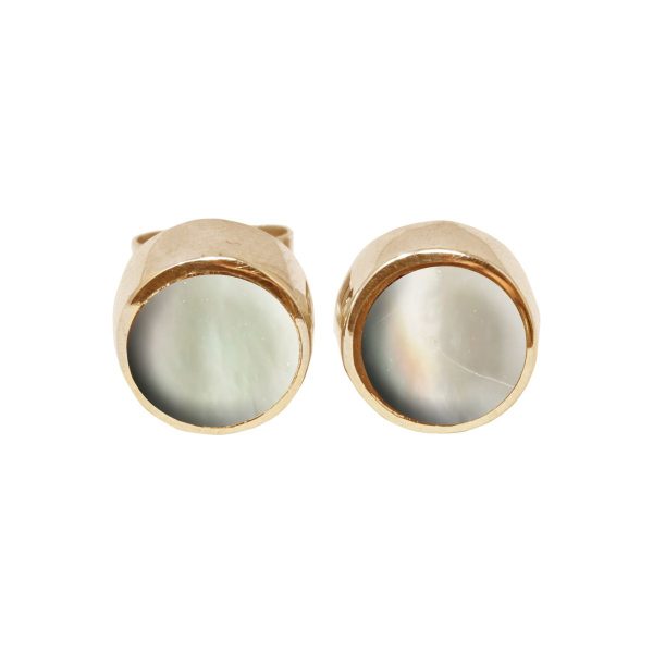 Gold Mother of Pearl Round Stud Earrings