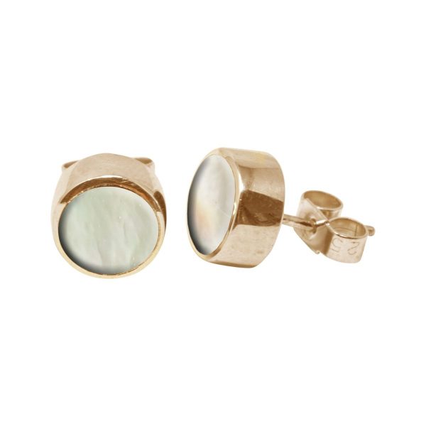 Gold Mother of Pearl Round Stud Earrings