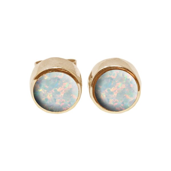 Gold Oplaite Sun Ice Round Stud Earrings