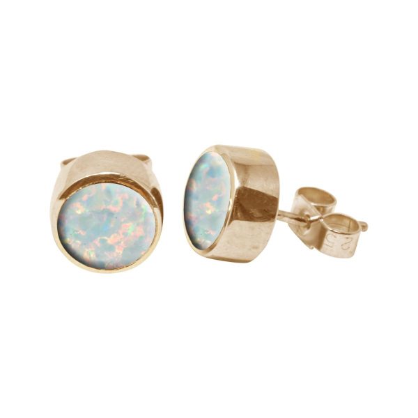 Gold Opalite Sun Ice Round Stud Earrings