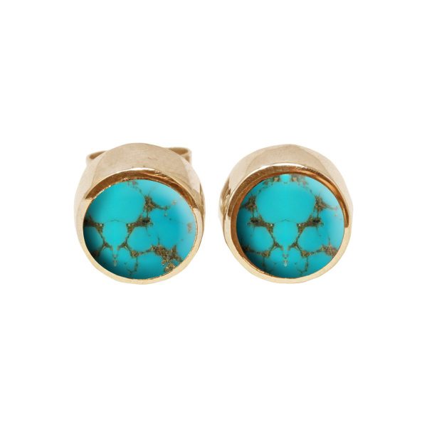 Gold Turquoise Round Stud Earrings