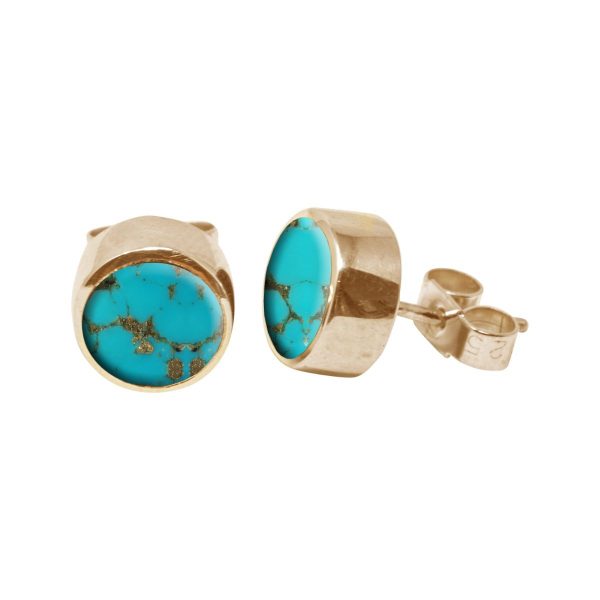 Gold Turquoise Round Stud Earrings