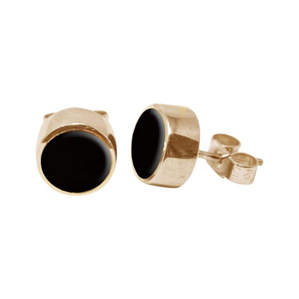 Gold Whitby Jet Round Stud Earrings