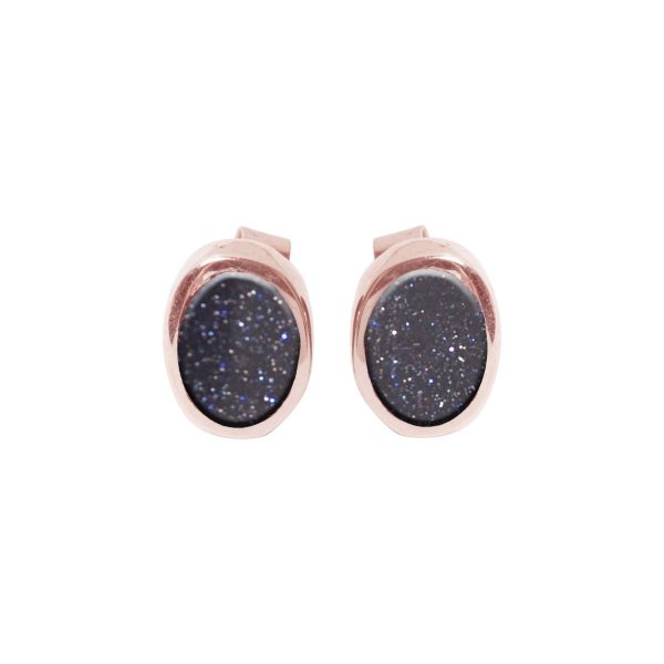 Rose Gold Blue GoldstoneOval Stud Earrings