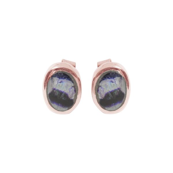 Rose Gold Blue John Oval Stud Earrings