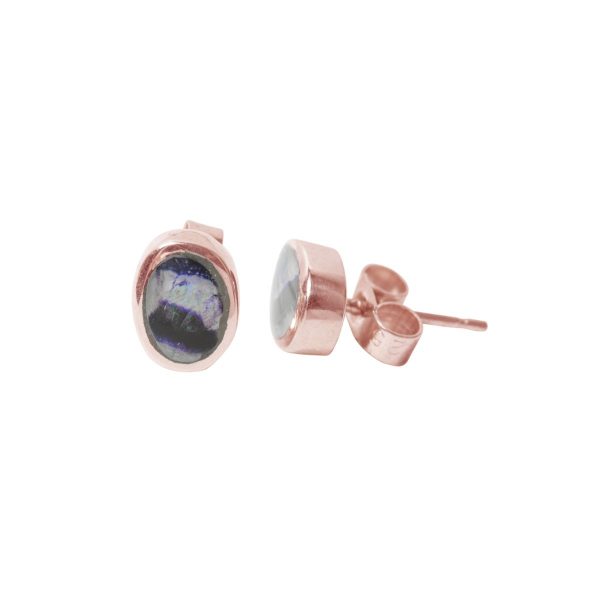 Rose Gold Blue John Oval Stud Earrings