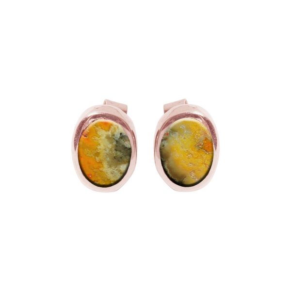 Rose Gold Bumblebee Jasper Oval Stud Earrings