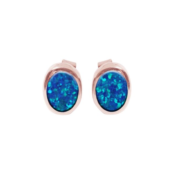 Rose Gold Cobalt Blue Opalite Oval Stud Earrings