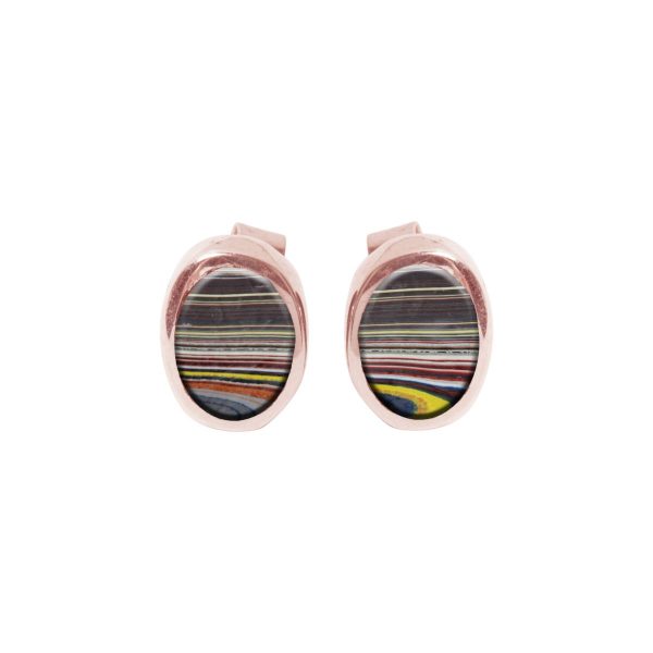 Rose Gold Fordite Oval Stud Earrings