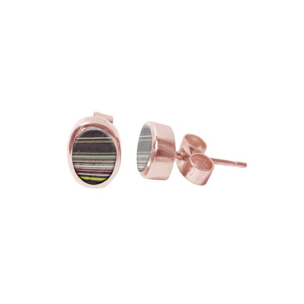 Rose Gold Fordite Oval Stud Earrings