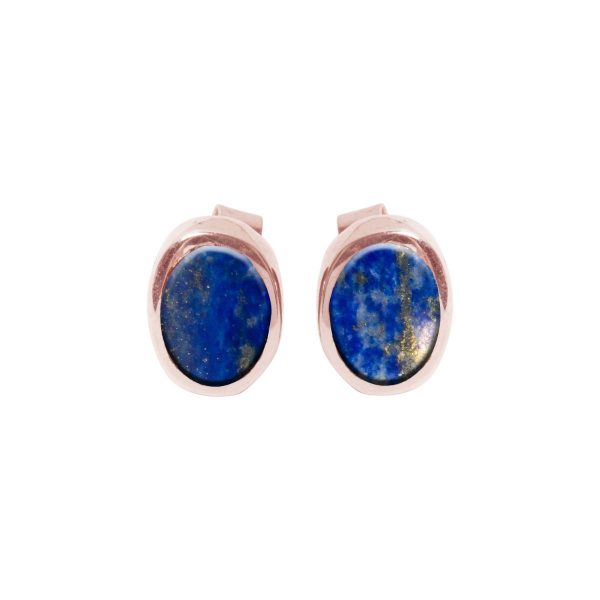 Rose Gold Lapis Oval Stud Earrings