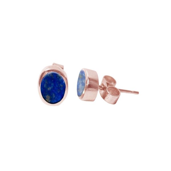 Rose Gold Lapis Oval Stud Earrings