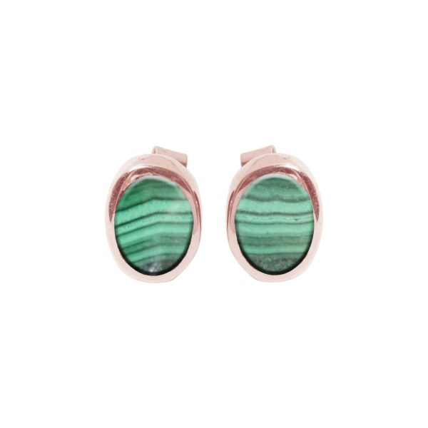 Rose Gold Malachite Oval Stud Earrings