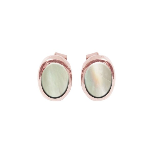 Rose Gold Mother of Pearl Oval Stud Earrings