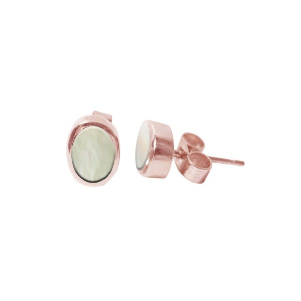 Rose Gold Mother of Pearl Oval Stud Earrings