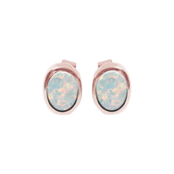 Rose Gold Opalite Sun Ice Oval Stud Earrings