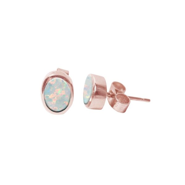 Rose Gold Opalite Sun Ice Oval Stud Earrings