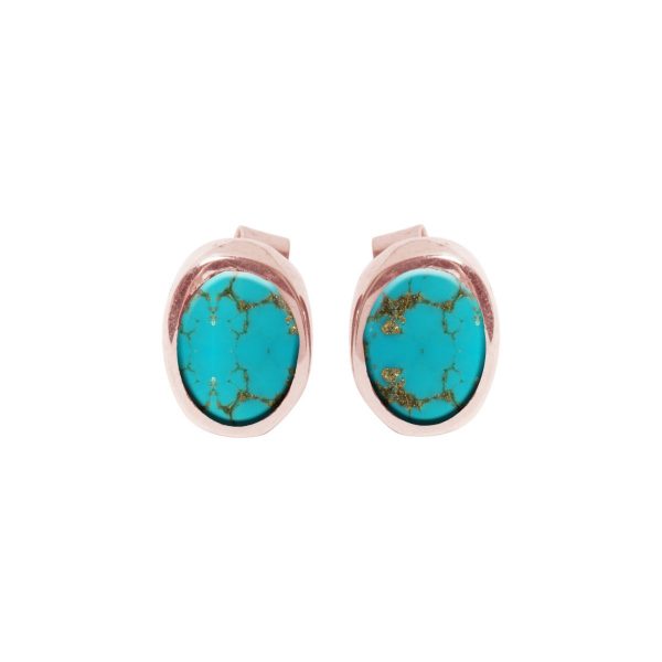 Rose Gold Turquoise Oval Stud Earrings