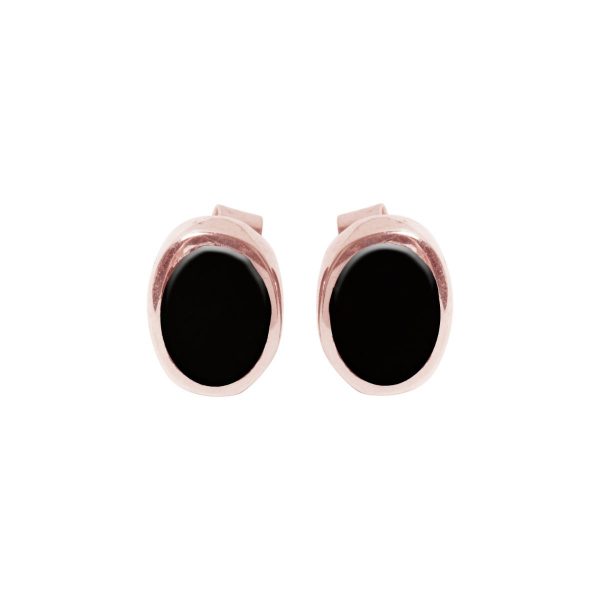 Rose Gold Whitby Jet Oval Stud Earrings