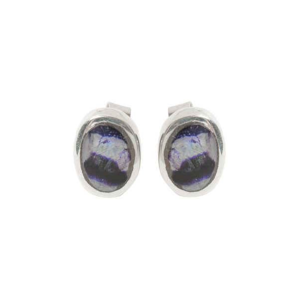 Silver Blue John Oval Stud Earrings