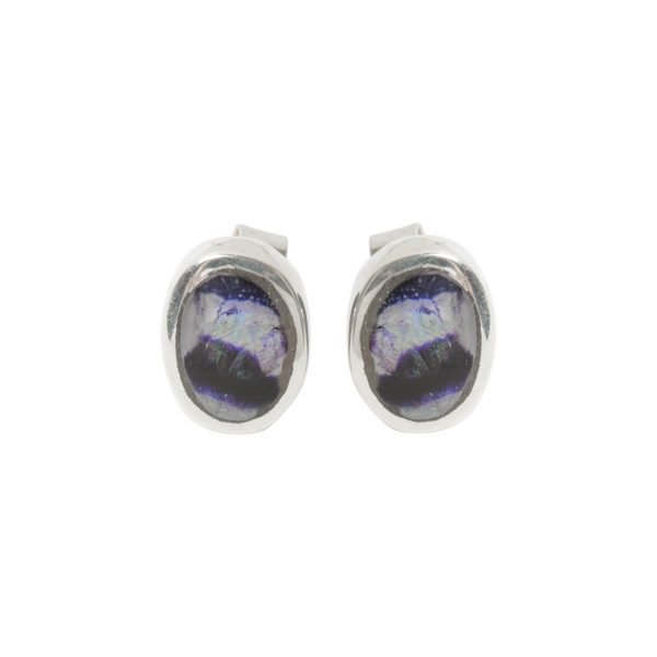 Silver Blue John Oval Stud Earrings