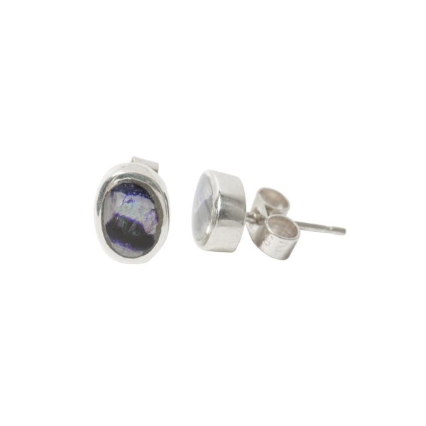 Silver Blue John Oval Stud Earrings