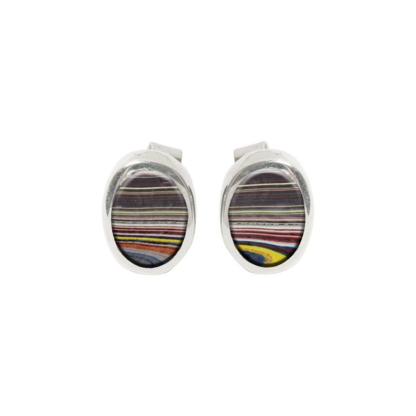 Silver Fordite Oval Stud Earrings