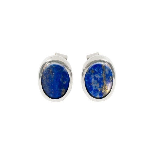 Silver Lapis Oval Stud Earrings