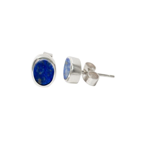 Silver Lapis Oval Stud Earrings