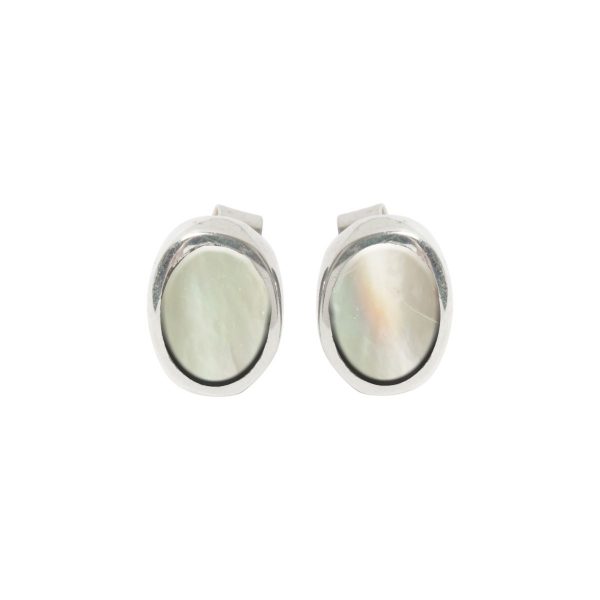 Silver Mother of Pearl Oval Stud Earrings