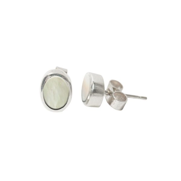 Silver Mother of Pearl Oval Stud Earrings