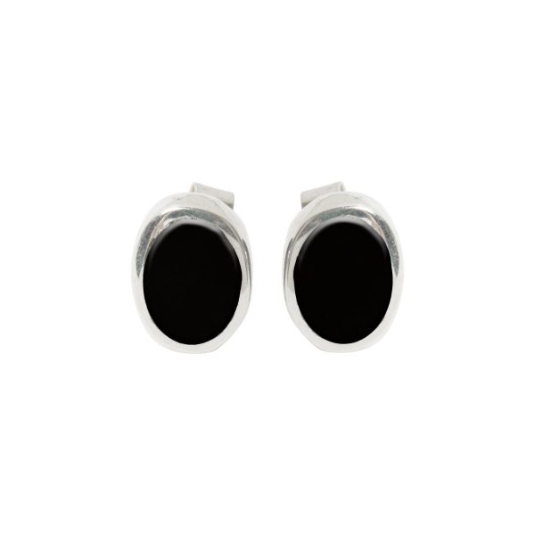 Silver Whitby Jet Oval Stud Earrings