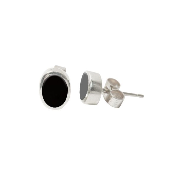 White Gold Whitby Jet Oval Stud Earrings