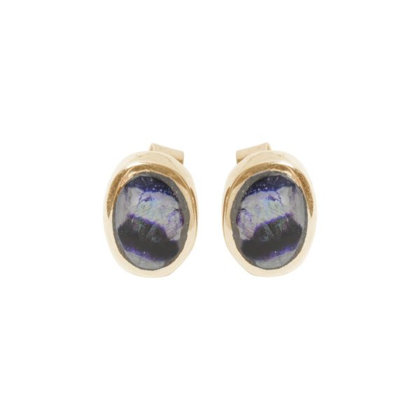 Gold Blue John Oval Stud Earrings