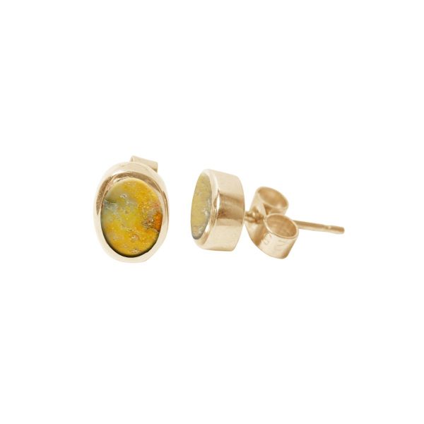 Gold Bumblebee Jasper Oval Stud Earrings