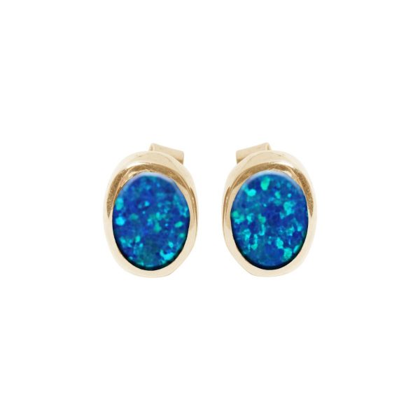 Gold Opalite Cobalt Blue Oval Stud Earrings