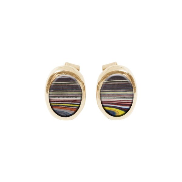 Gold Fordite Oval Stud Earrings