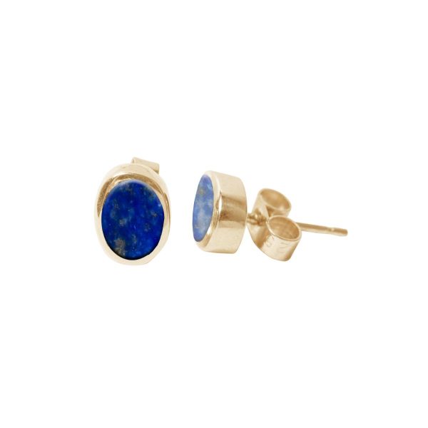 Gold Lapis Oval Stud Earrings