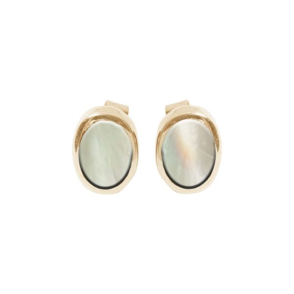 Gold Mother of Pearl Oval Stud Earrings