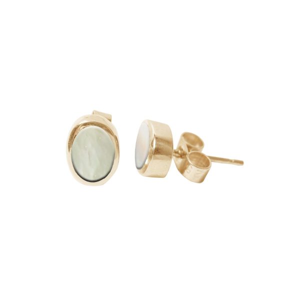 Gold Mother of Pearl Oval Stud Earrings