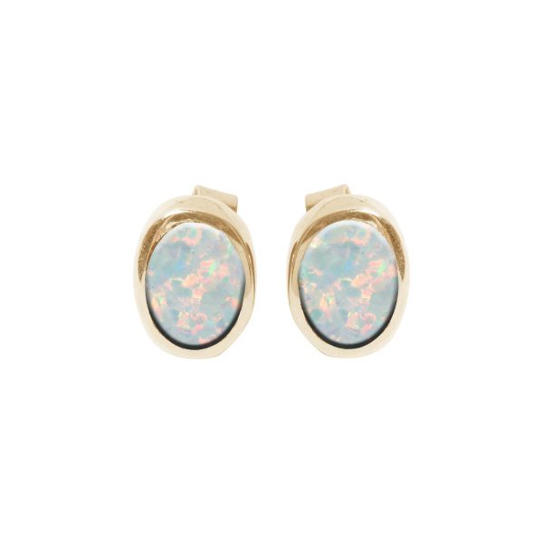 Gold Opalite Sun Ice Oval Stud Earrings