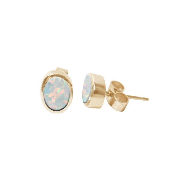 Gold Opalite Sun Ice Oval Stud Earrings