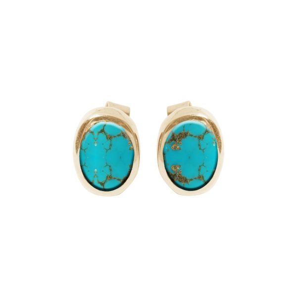 Gold Turquoise Oval Stud Earrings