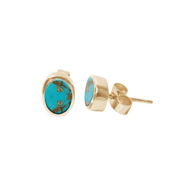 Gold Turquoise Oval Stud Earrings