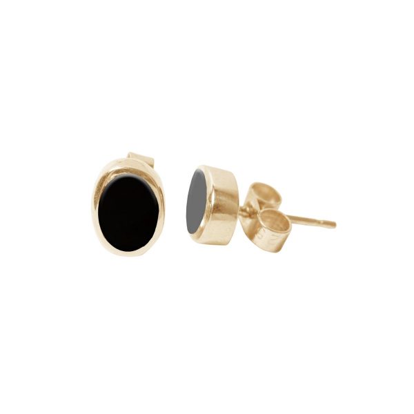 Gold Whitby Jet Oval Stud Earrings