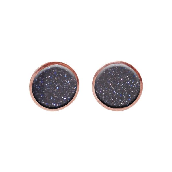 Blue Goldstone Round Rose Gold Stud Earrings