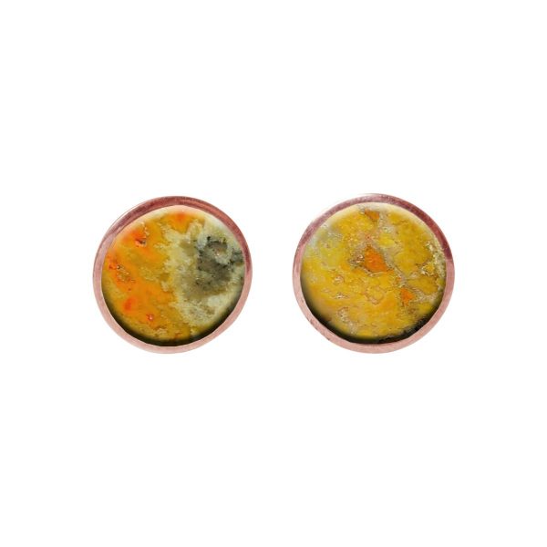 Bumblebee Jasper Round Rose Gold Stud Earrings