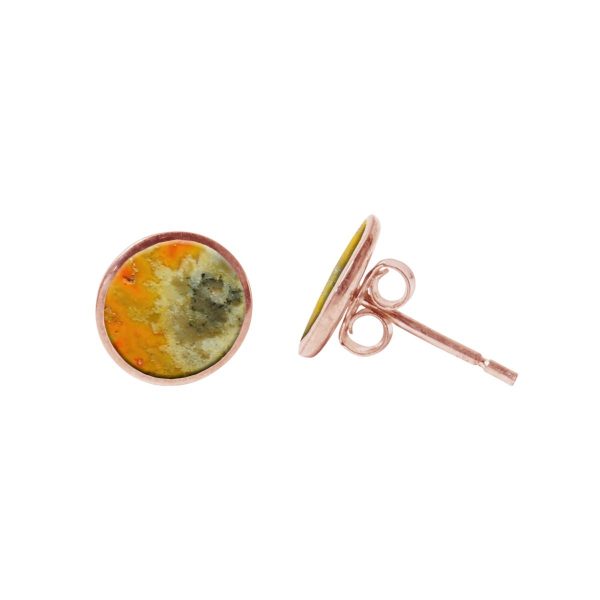 Bumblebee Jasper Round Stud Earrings Rose Gold