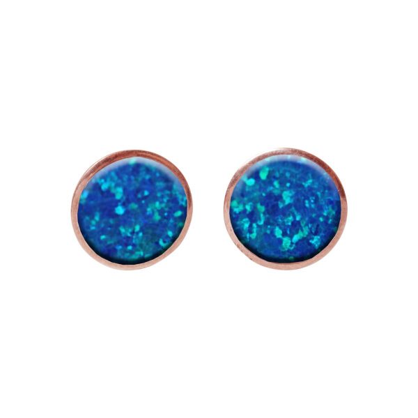 Cobalt Blue Opalite Round Rose Gold Stud Earrings